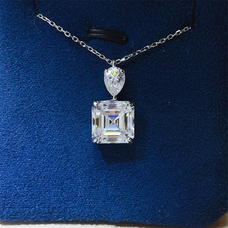 Moissanite Pendant Necklace with Pear and Square Drop Design in Silver product image
