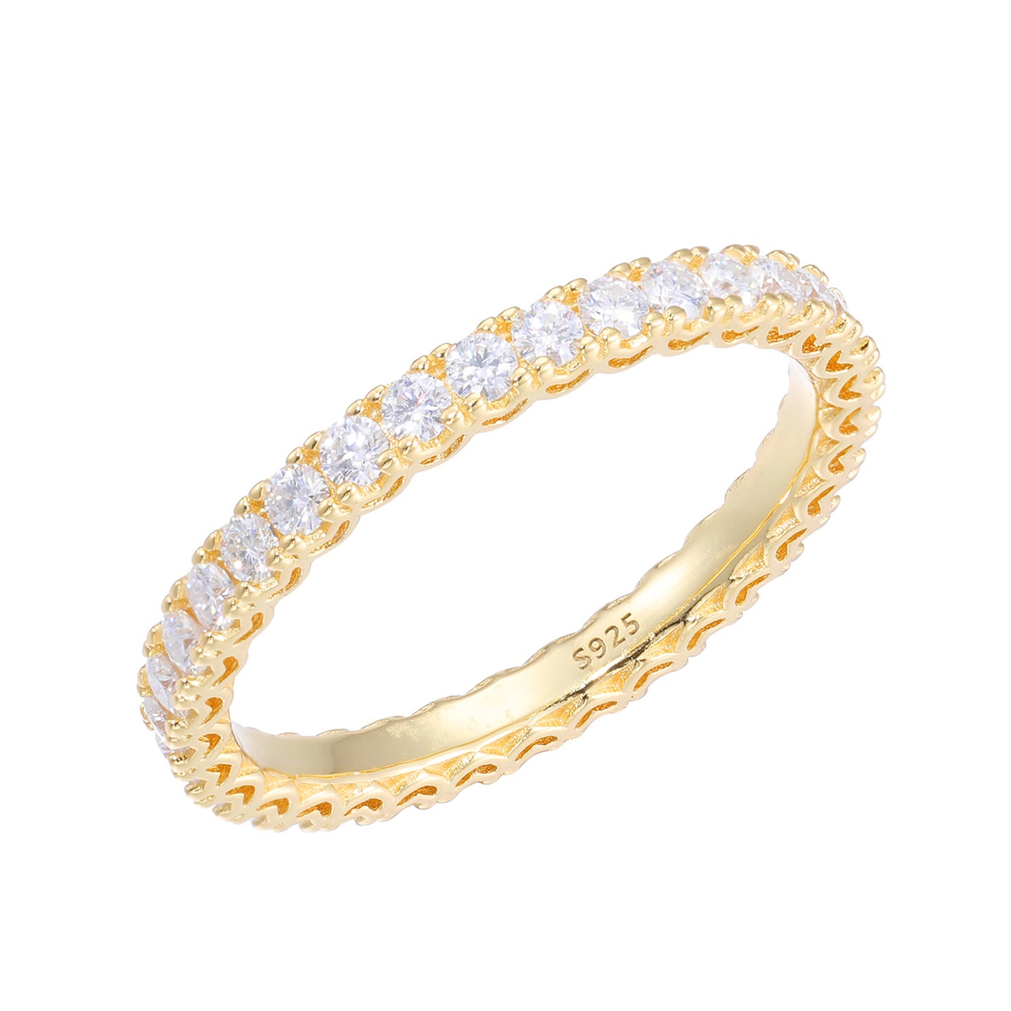 S925 Moissanite Eternity Ring for Women and Men, Round Cut Stackable Band in Yellow Tone product image