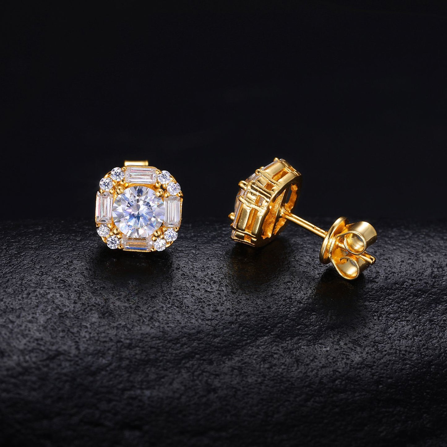 925 Silver Moissanite Geometric Stud Earrings in Gold Tone or White Platinum Tone product image