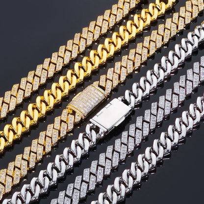 14 mm Diamond-Shaped Iced Cuban Hip Hop Necklace or Bracelet with Cubic Zirconia on a Copper Base - CHA352