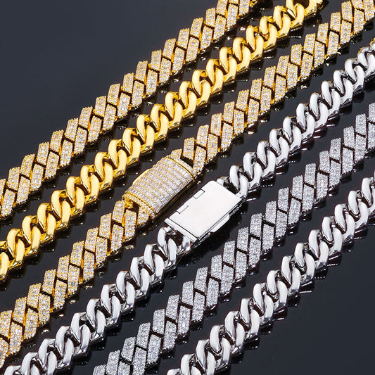 14 mm Diamond-Shaped Iced Cuban Hip Hop Necklace or Bracelet with Cubic Zirconia on a Copper Base - CHA352 product image
