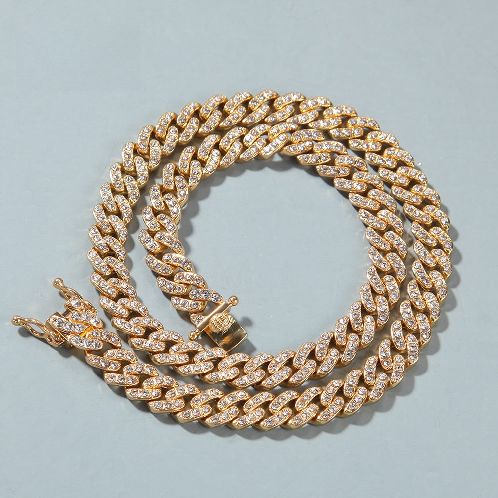 Iced Cuban Link Chain Necklace Bracelet Set for Women & Men, Gold Plated or Silver Plated Statement Chain Jewelry product image