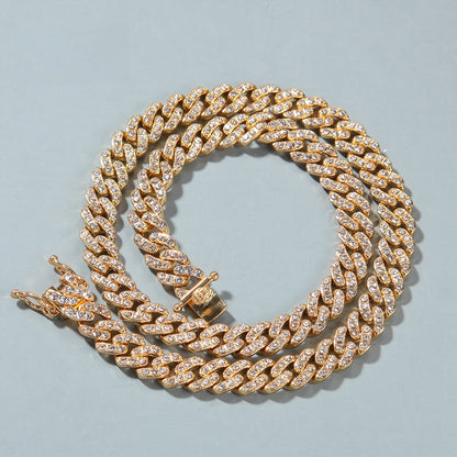 Iced Cuban Link Chain Necklace Bracelet Set for Women & Men, Gold Plated or Silver Plated Statement Chain Jewelry