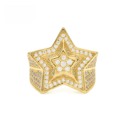 Unisex Star Statement Ring with Cubic Zirconia in Gold or Silver Tone