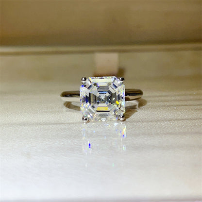 925 Silver Moissanite Ring, Geometric Square Cut Engagement Style Ring for Women, Asscher and Princess Cut Options