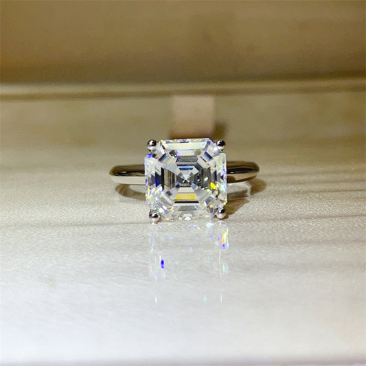 925 Silver Moissanite Ring, Geometric Square Cut Engagement Style Ring for Women, Asscher and Princess Cut Options