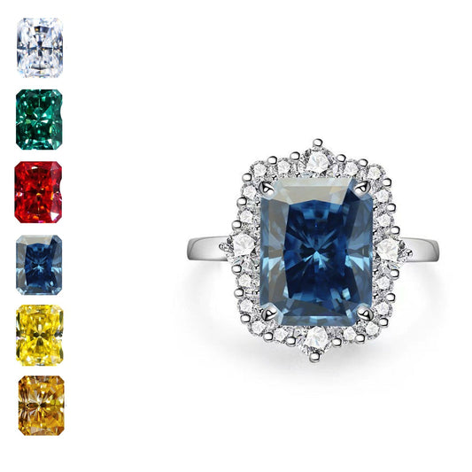 4 Carat Radiant Cut Moissanite Halo Ring, S925 Silver, Multiple Colors product image