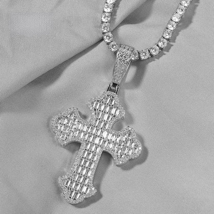 Iced Out Cross Pendant Necklace with Cubic Zirconia Twisted Chain for Women and Men