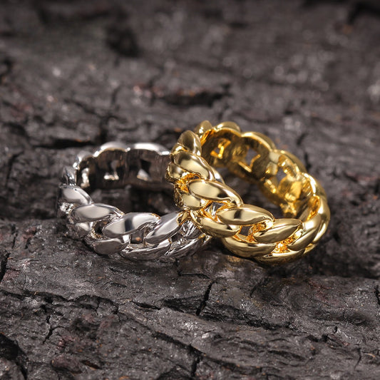 Unisex Cuban Link Chain Ring in Gold or Silver Tone – Trendy Hip Hop Statement Stackable Band
