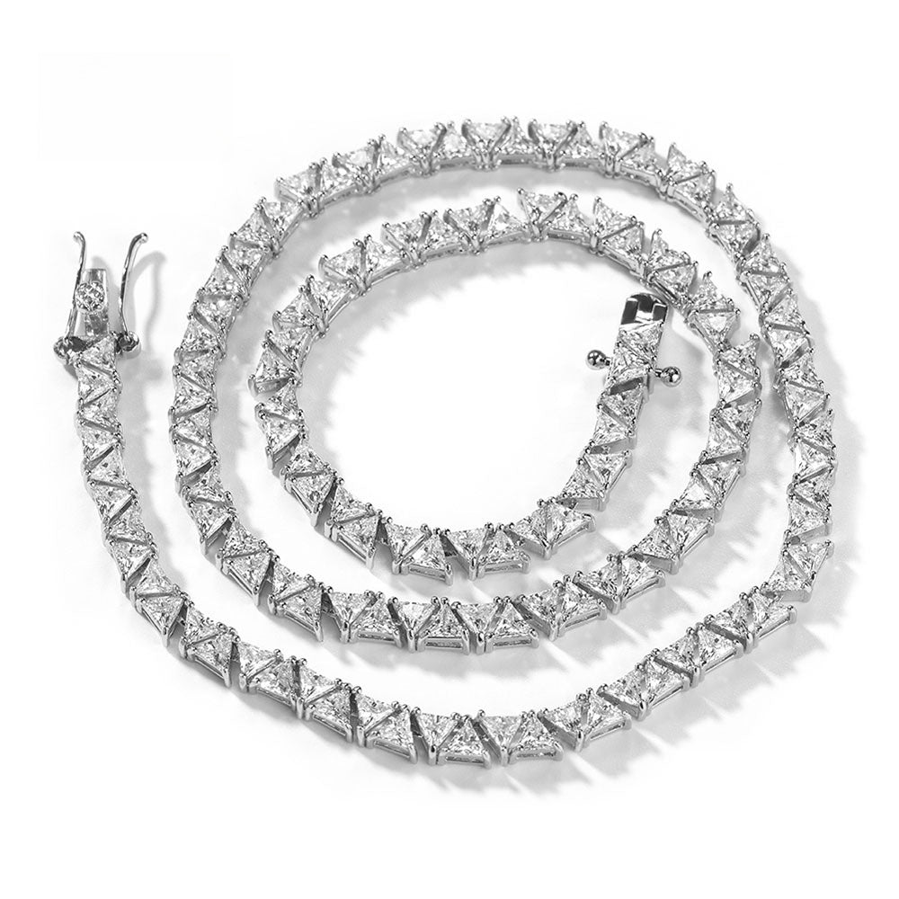 Men’s Iced Triangle Cubic Zirconia Chain Necklace in Gold or Silver Tone