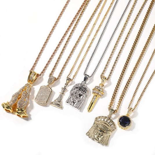 INS Style Alloy Pendant Necklace for Women – Silver Plated & Gold Plated Statement Charm Chain with Cubic Zirconia Accents