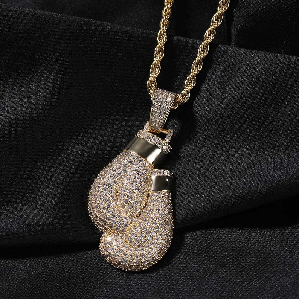 Iced Boxing Glove Pendant Necklace with Cubic Zirconia Rope Chain for Women & Men product image