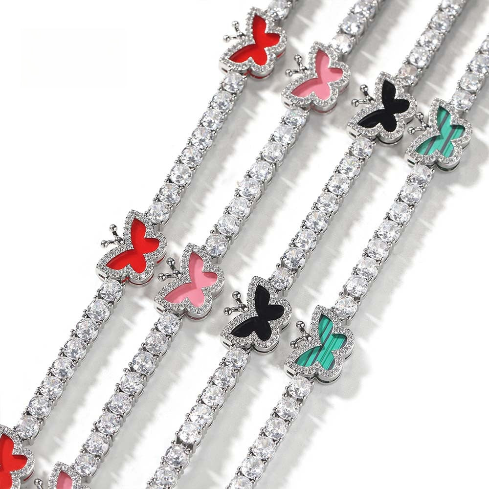 Butterfly Cubic Zirconia Chain Necklace & Bracelet for Women and Men - Gold Plated or Silver Plated Statement Jewelry