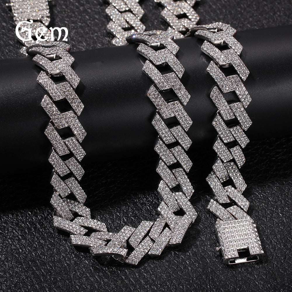 Iced Out Cuban Link Chain Necklace & Bracelet Set for Men – 3 Row Cubic Zirconia Statement Jewelry in Gold, Silver & Rose Gold