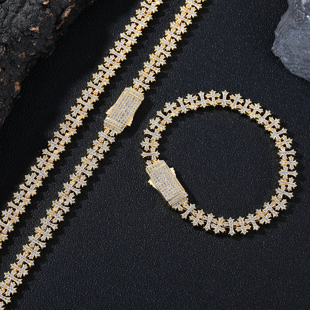 Cross Link Cubic Zirconia Chain Bracelet and Necklace, Unisex Iced-Out Jewelry product image