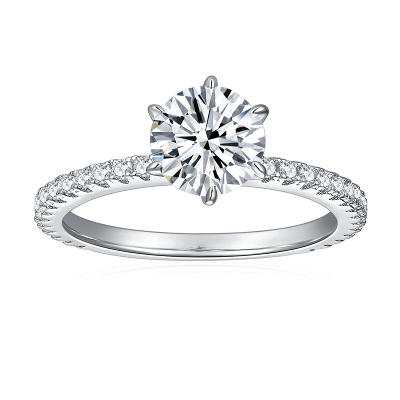 925 Silver Moissanite Ring, 6.5mm Round Six-Prong Solitaire Engagement Ring for Women product image