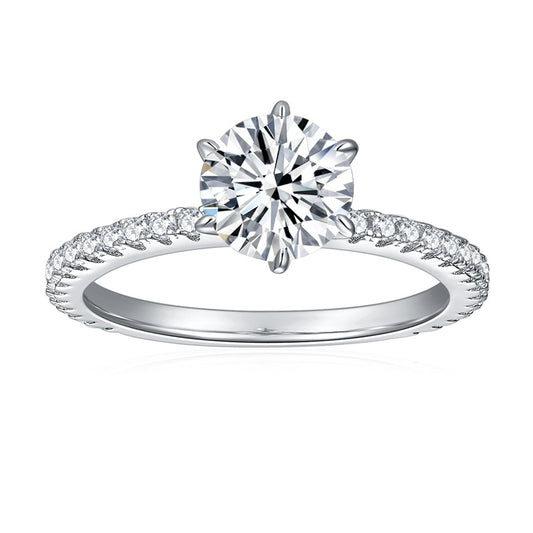 925 Silver Moissanite Ring, 6.5mm Round Six-Prong Solitaire Engagement Ring for Women product image