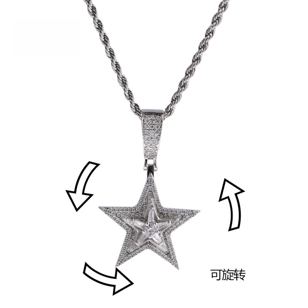 Rotating Star Pendant Necklace with Cubic Zirconia Twisted Chain for Women and Men