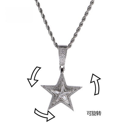 Rotating Star Pendant Necklace with Cubic Zirconia Twisted Chain for Women and Men