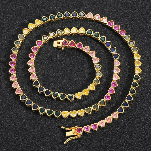 Heart Tennis Chain Cubic Zirconia Necklace for Men