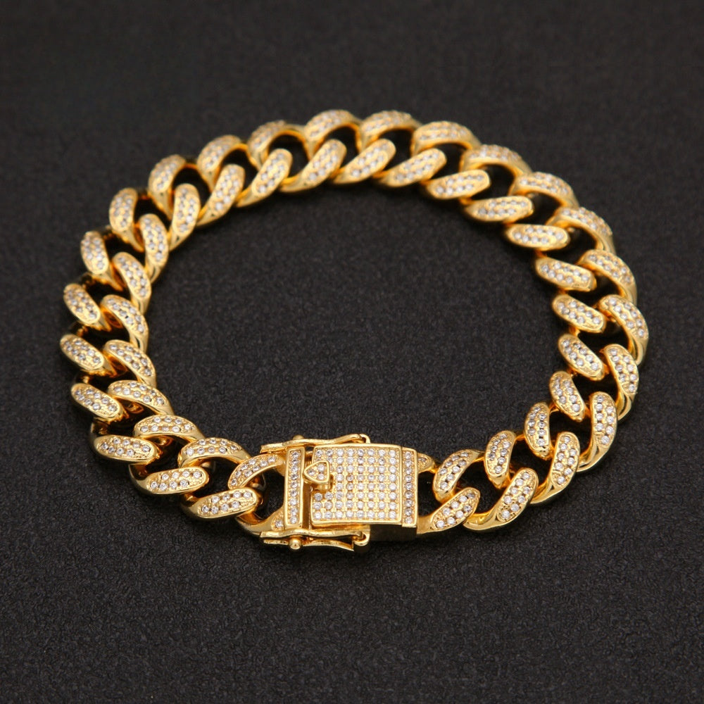 Men’s Iced Cuban Link Chain Bracelet – Gold Plated & Silver Plated Hip Hop Statement Jewelry product image