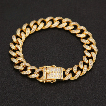 Men’s Iced Cuban Link Chain Bracelet – Gold Plated & Silver Plated Hip Hop Statement Jewelry