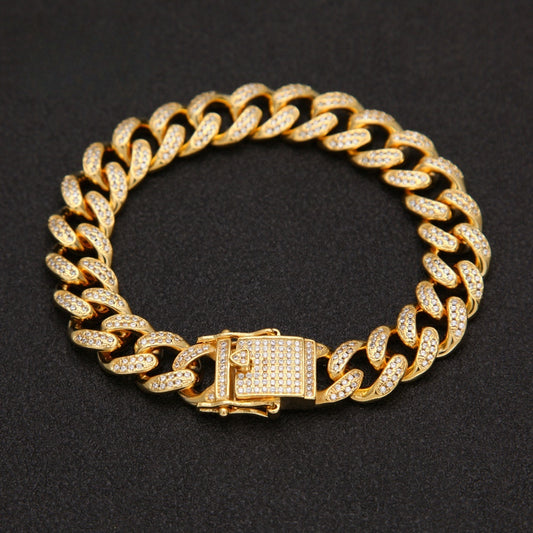 Men’s Iced Cuban Link Chain Bracelet – Gold Plated & Silver Plated Hip Hop Statement Jewelry