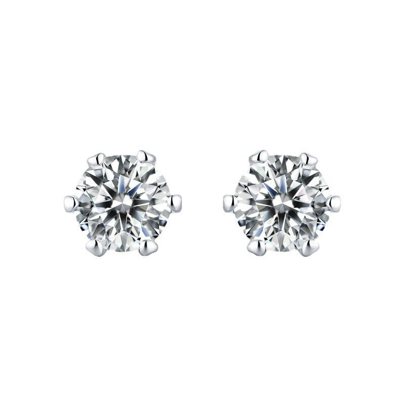 925 Silver Moissanite Stud Earrings, 0.5 Ct D Color, Six-Prong product image