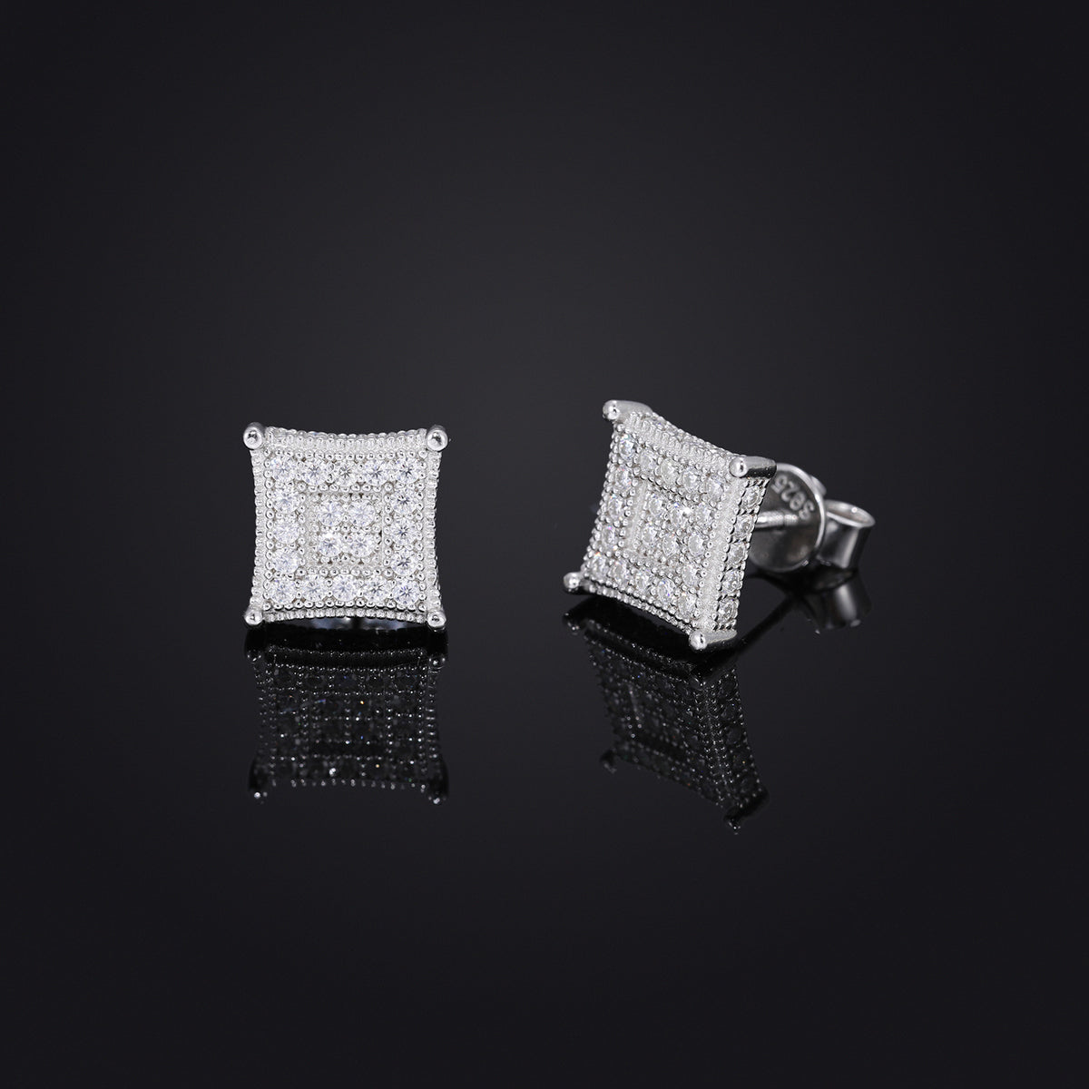 Geometric Square Pavé Stud Earrings, Hip Hop Style Unisex Sparkle Earrings product image