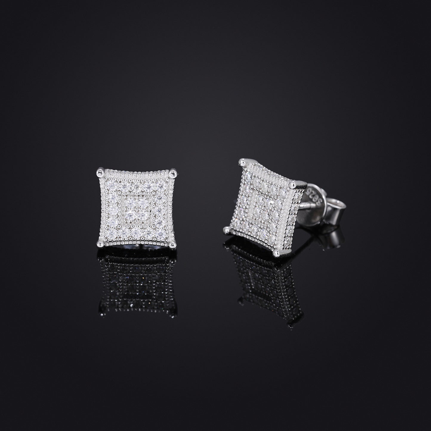 Geometric Square Pavé Stud Earrings, Hip Hop Style Unisex Sparkle Earrings product image