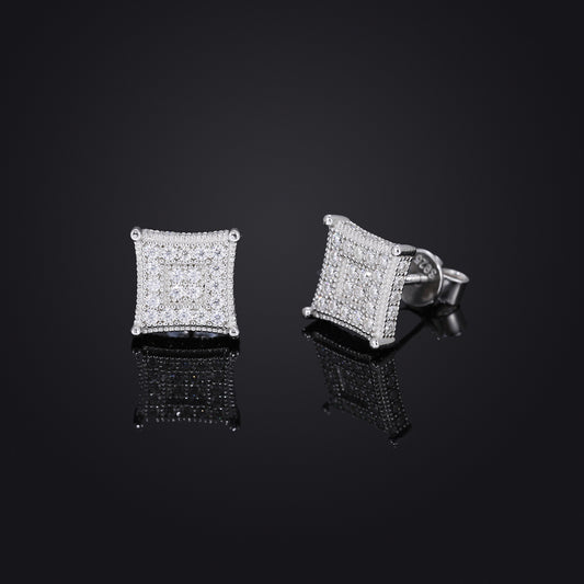 Geometric Square Pavé Stud Earrings, Hip Hop Style Unisex Sparkle Earrings product image