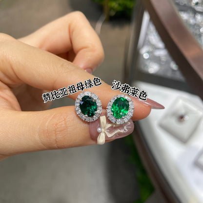 Oval Green Halo Stud Earrings for Women, Vintage-Inspired Green Gemstone Look
