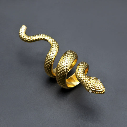 Unisex Snake Statement Ring – Gold Plated or Silver Plated Hip Hop Style Wrap Ring, Size 8