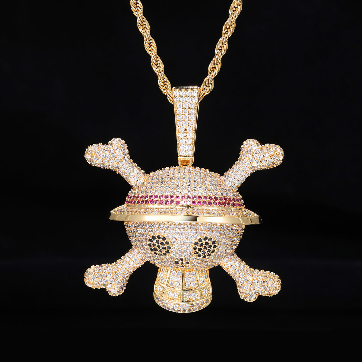 Hip Hop Skull Pendant Necklace with Zircon Rope Chain product image