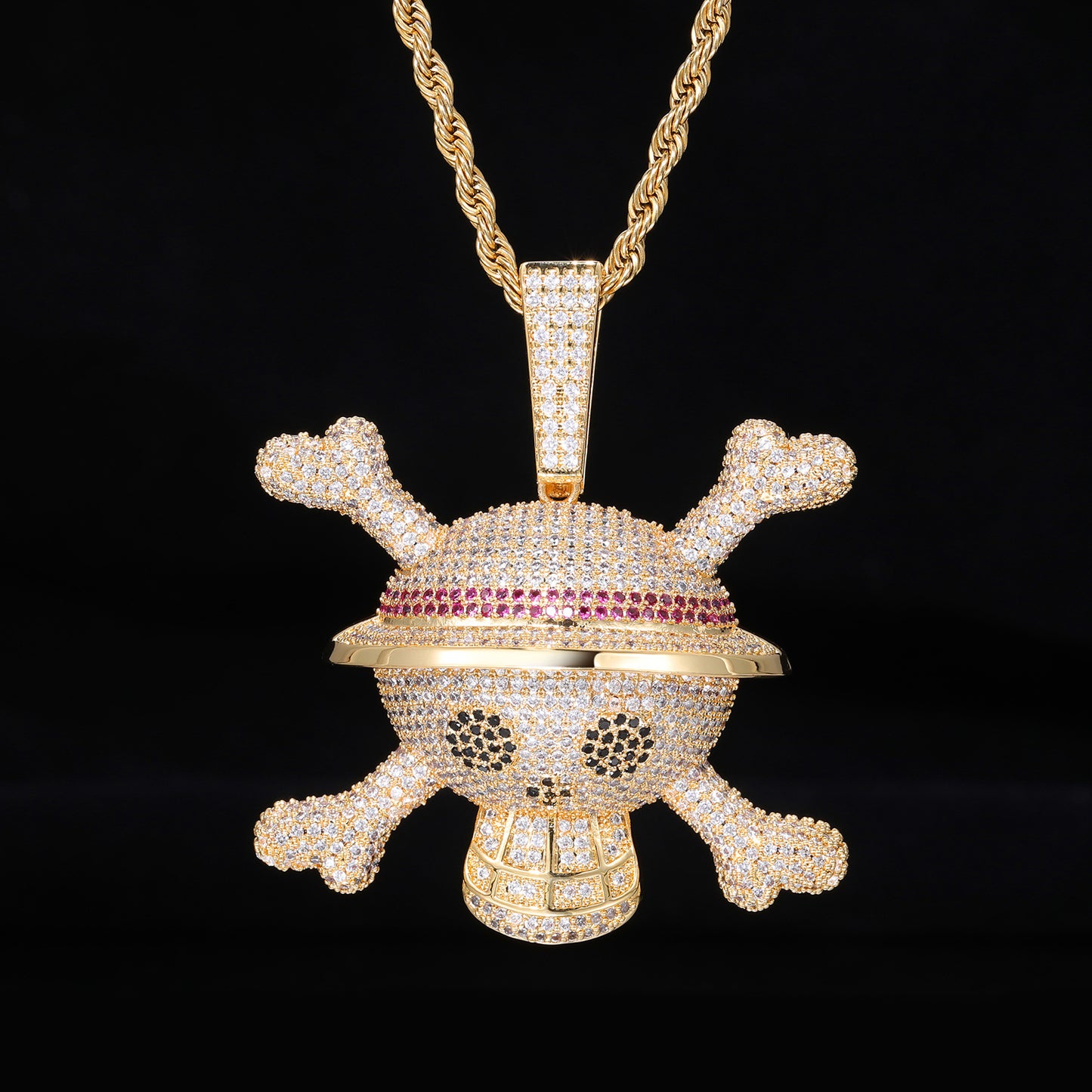 Hip Hop Skull Pendant Necklace with Zircon Rope Chain product image