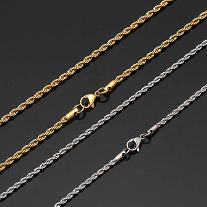 4-10 mm Polished Rope Chain Hip Hop Necklace or Bracelet with Stainless steel Base - CHA094