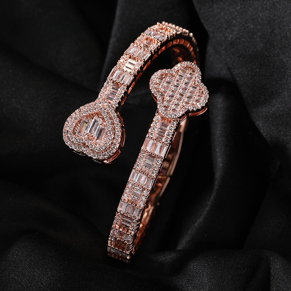 Heart & Clover Crystal Bangle Bracelet for Women in Silver Plated or Rose Gold Plated product image
