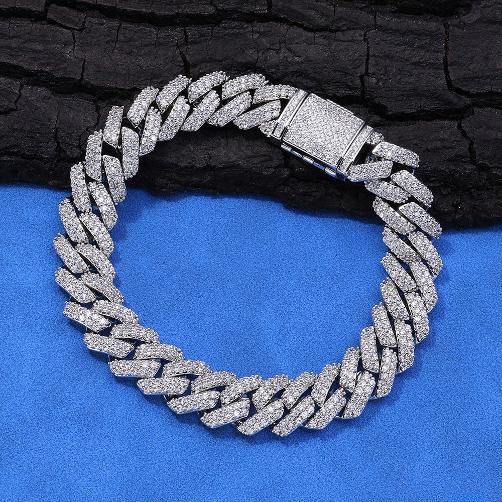 15 mm Diamond-Shaped Iced Cuban Hip Hop Bracelet with Cubic Zirconia on a Silver Base - CHA083 product image