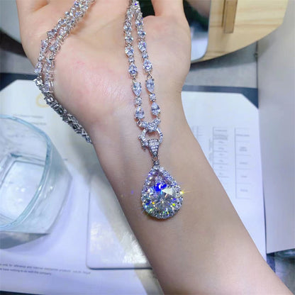 10 Carat Moissanite Necklace with Teardrop Pendant and Chain
