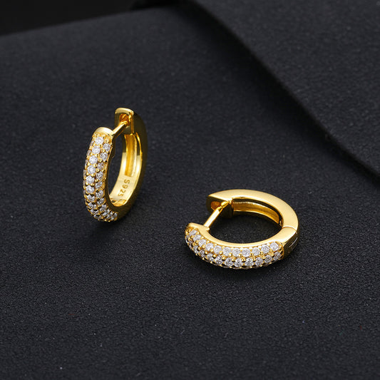 Unisex 925 Silver Moissanite Huggie Hoop Earrings in Gold Tone, Iced Out Round Geometric Stud Earrings product image