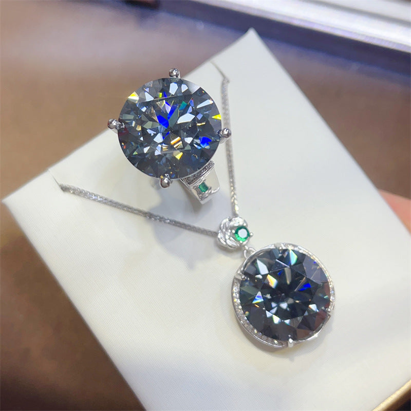 Blue Black Moissanite Pendant Necklace or Ring, Oversized Round Stone Jewelry product image