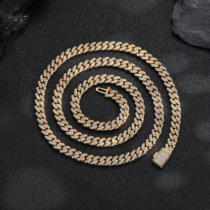 6mm Iced Out Cuban Link Chain Necklace & Bracelet, Unisex Hip Hop Jewelry