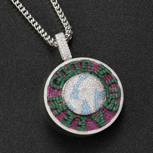 Hip Hop Round Copper Pendant Necklace for Men and Women