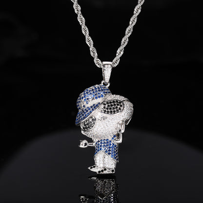 Iced Out Cartoon Boy Pendant Necklace with Rope Chain - Hip Hop Cubic Zirconia Statement Chain for Men & Unisex