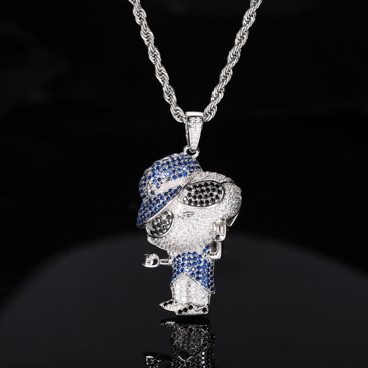 Iced Out Cartoon Boy Pendant Necklace with Rope Chain - Hip Hop Cubic Zirconia Statement Chain for Men & Unisex product image