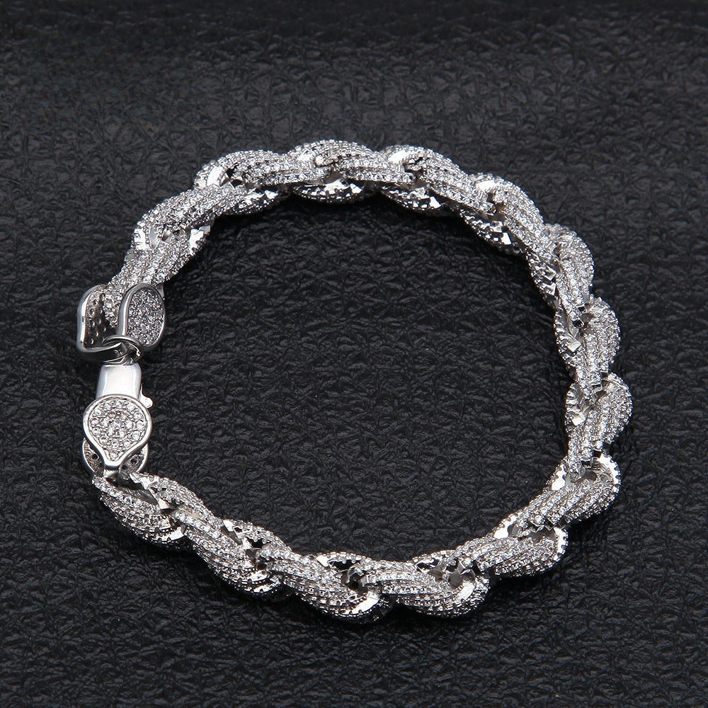 Unisex Iced Cuban Link Bracelet in Copper with Zircon Stones – Hip Hop Statement Chain in Silver & Gold