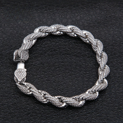 Unisex Iced Cuban Link Bracelet in Copper with Cubic Zirconia Stones – Hip Hop Statement Chain in Silver & Gold