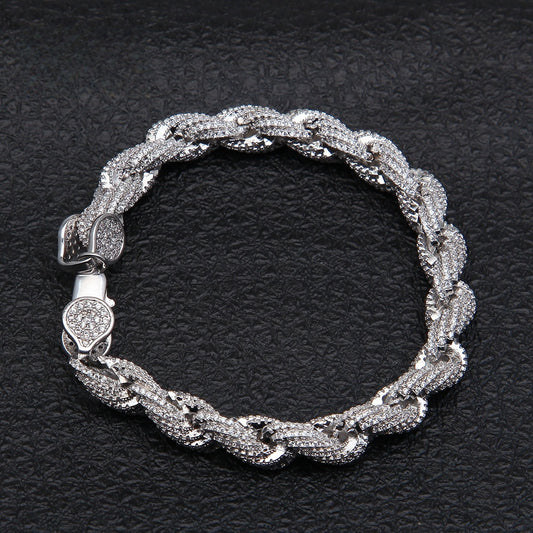 Unisex Iced Cuban Link Bracelet in Copper with Zircon Stones – Hip Hop Statement Chain in Silver & Gold
