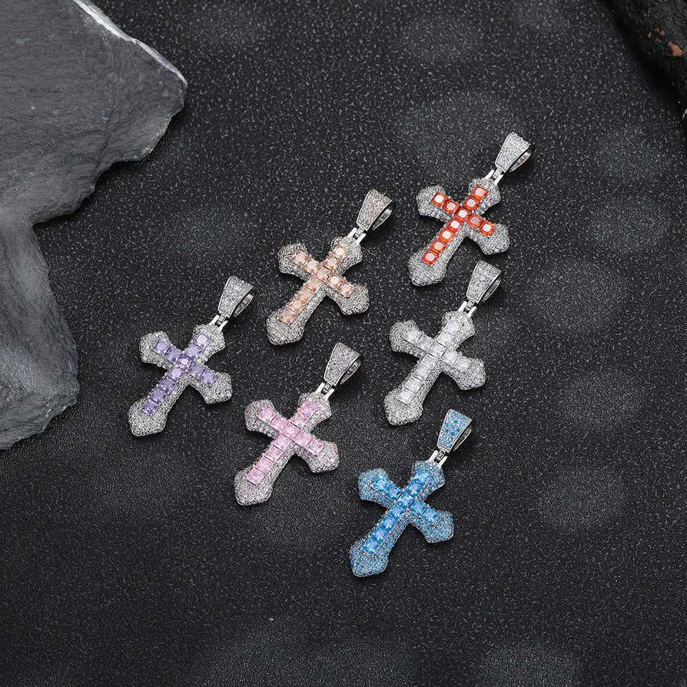 Colorful Cross Pendant Necklace for Men Women, Hip Hop Rope Chain Jewelry product image