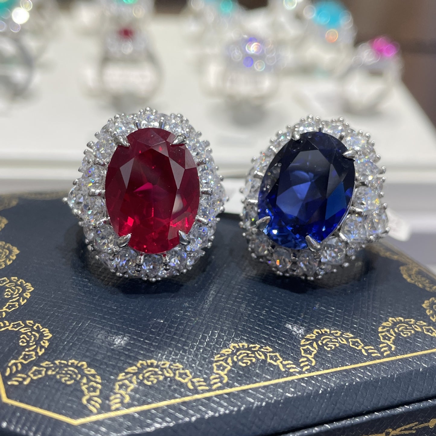 Oval Lab-Created Ruby Halo Ring in 925 Sterling Silver for Women product image